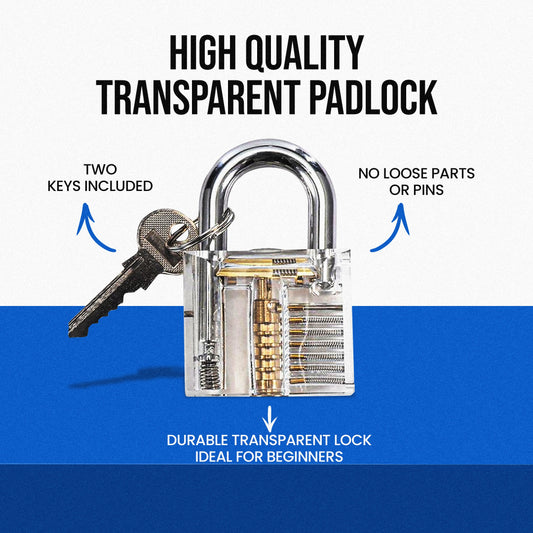 Beginner Lock Picking Kit – 9-Piece Set with Steel Picks & Transparent Practice Lock