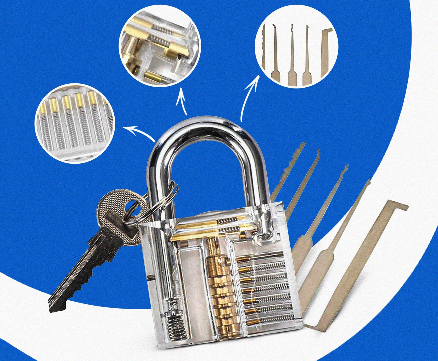 Beginner Lock Picking Kit – 9-Piece Set with Steel Picks & Transparent Practice Lock