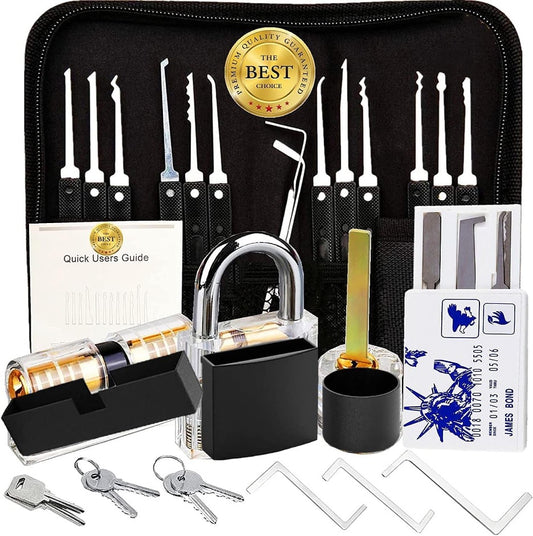 Beginner Lock Picking Kit – 34-Piece Set with Steel Picks & Transparent Practice Locks